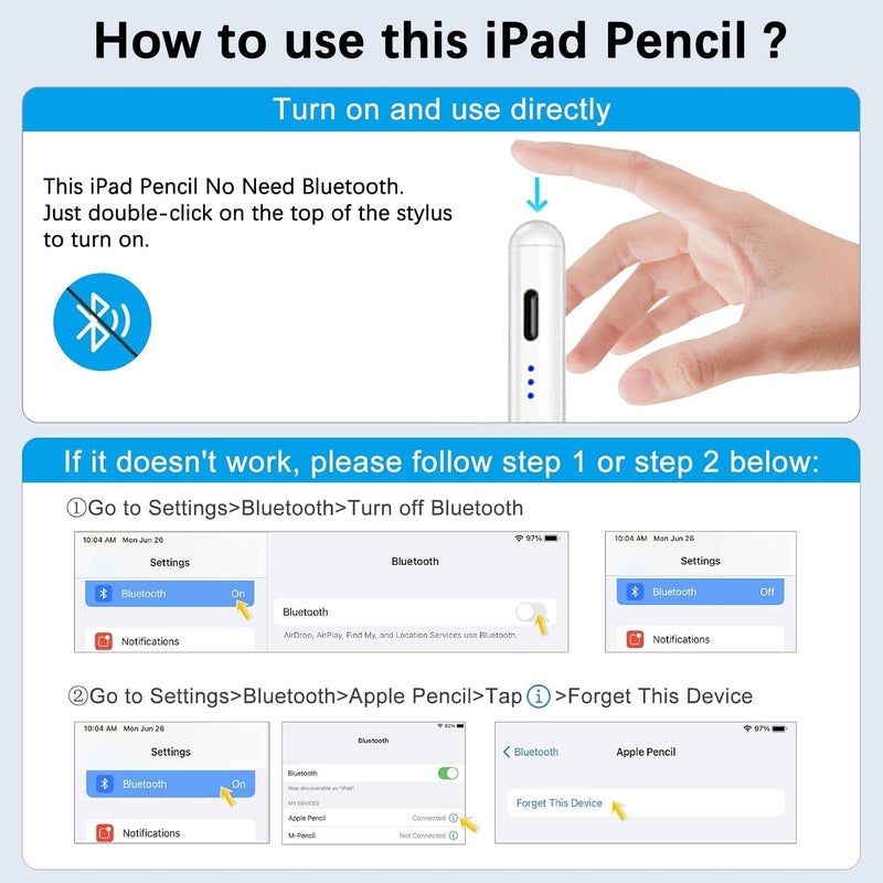 EcoPestuGo Stylus Pen for Apple iPad (2025-2018),Tilt Sensitivity Palm Rejection Fast Charge Stylus Pencil,iPad Pencil for i Pad 11th A16/10/9/8/7/6th & Pro 13/12.9/11(M5/M4) & Air 13/11(M3/M2)&Mini A17 Pro/6/5 - Image 3
